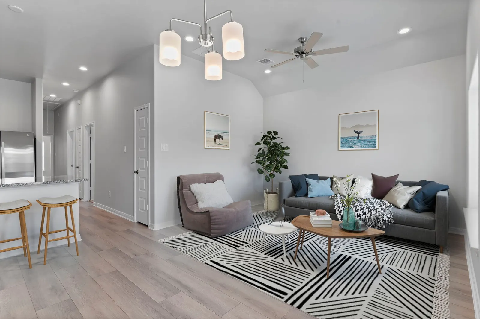 Living room with open layout at Lake Conroe Village, Montgomery, TX
