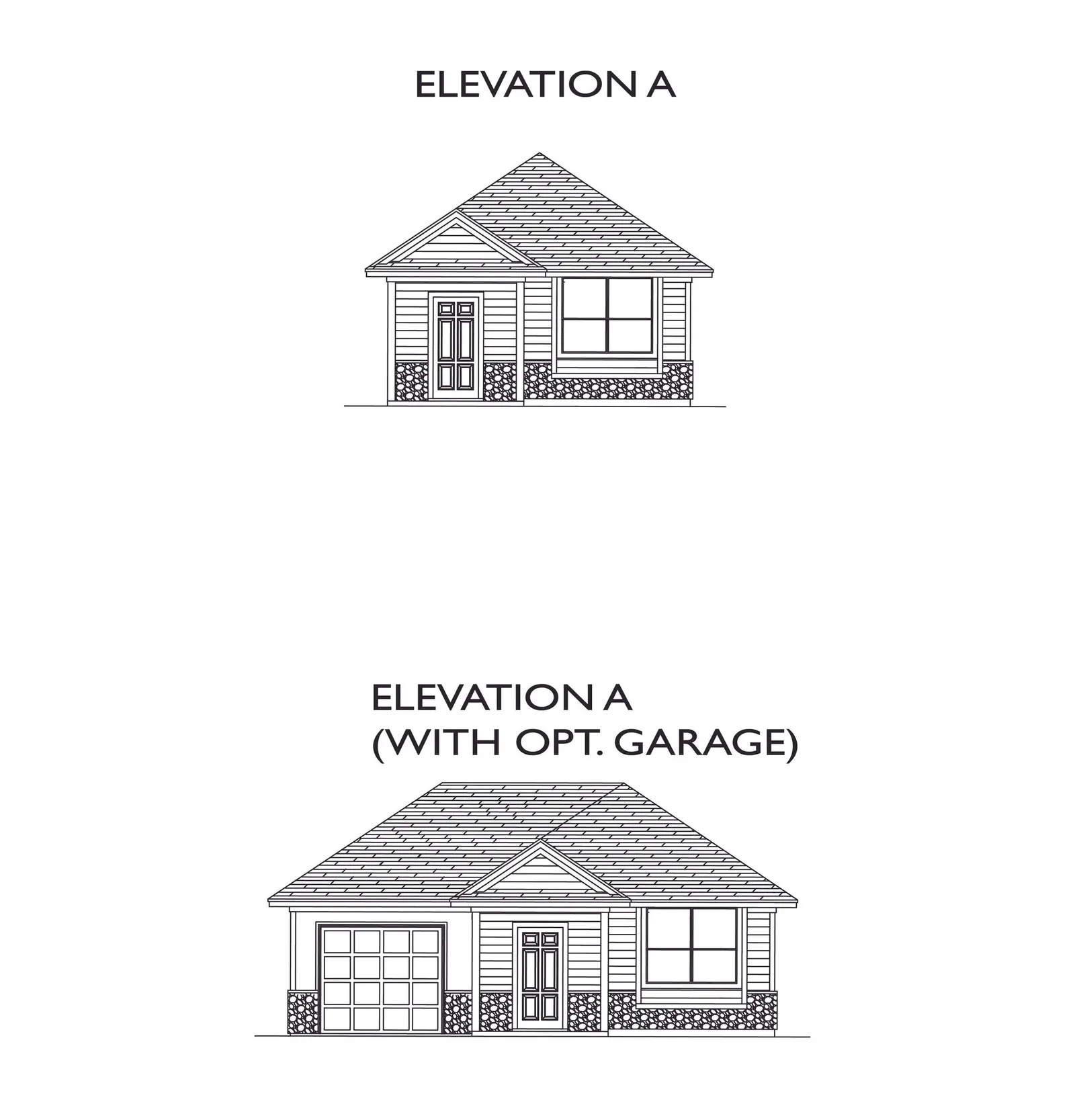 Exterior elevation A of the Cambria floor plan by Alta Homes, 1 story