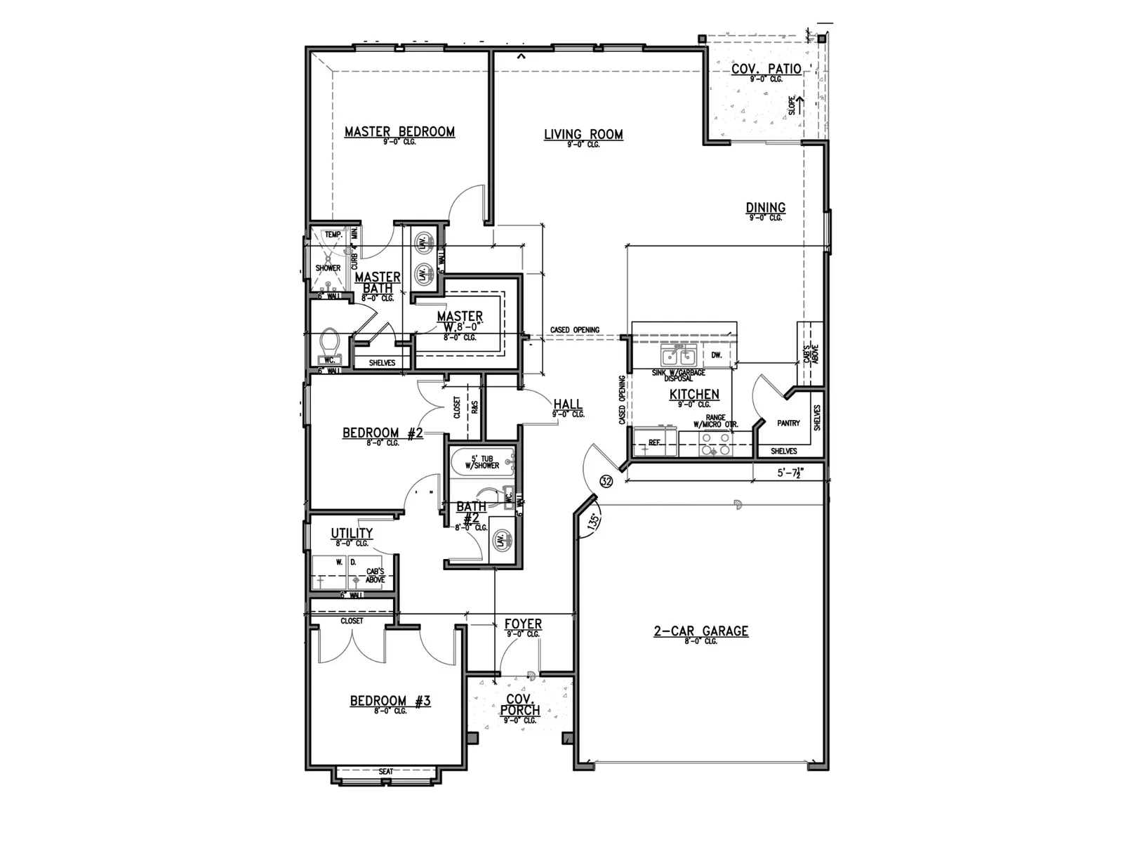 Floor plan drawing for the Sonoma by Alta Homes, 3 bed, 2 bath, ~1,572 sqft