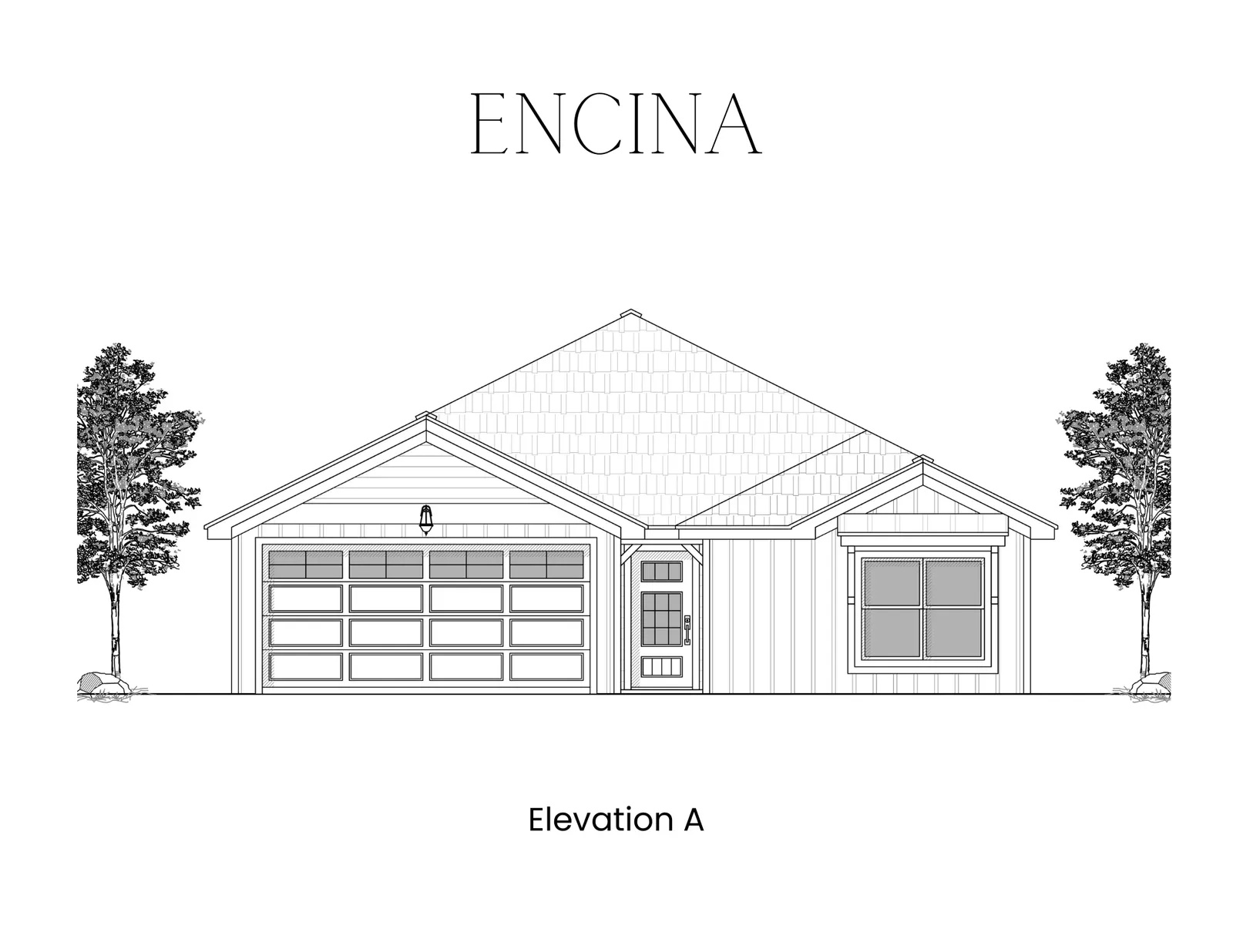 Exterior elevation A of the Encina floor plan by Alta Homes, 1 story