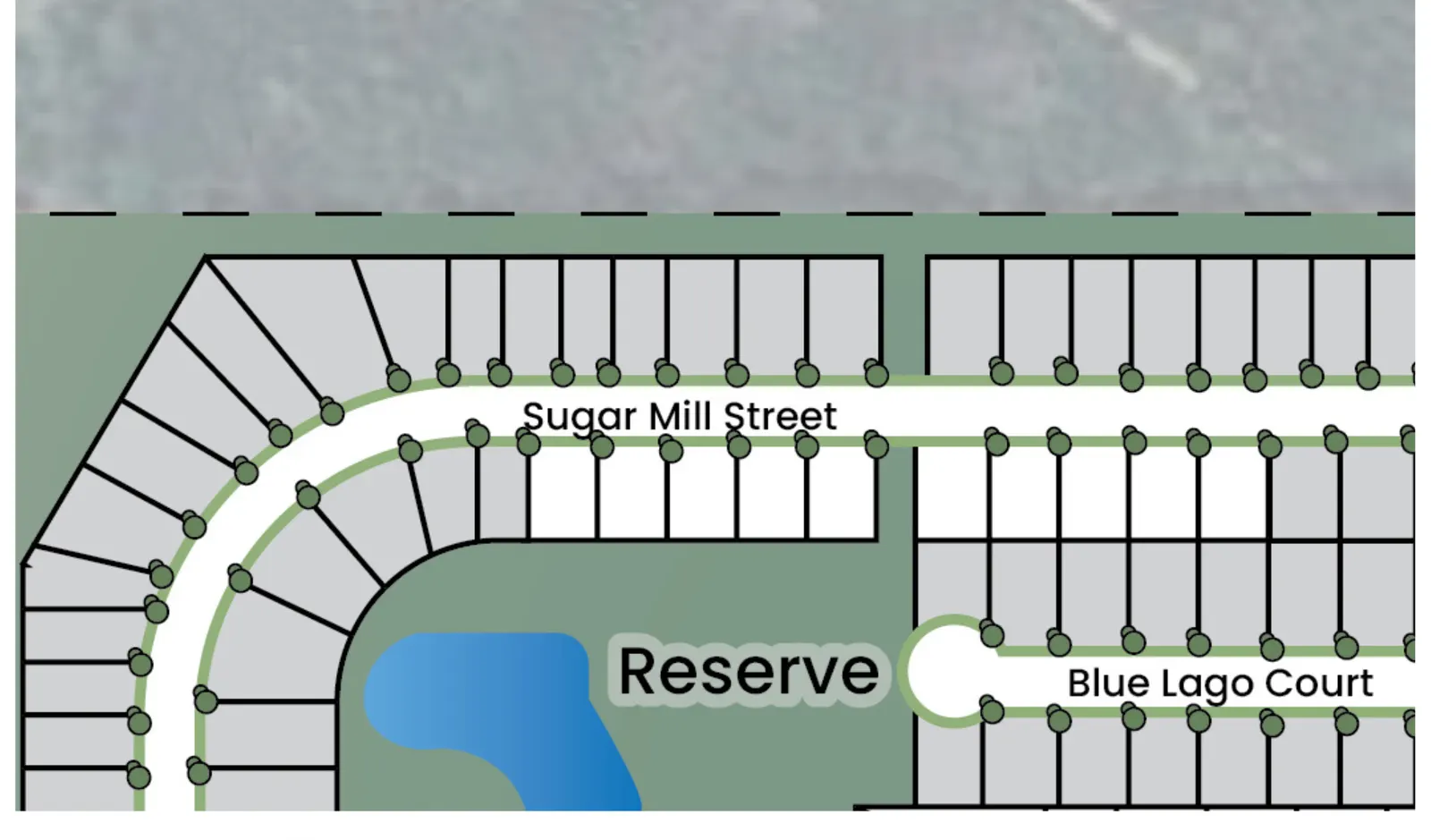Site plan showing streets and homesites at Crockett Meadows, Section 2