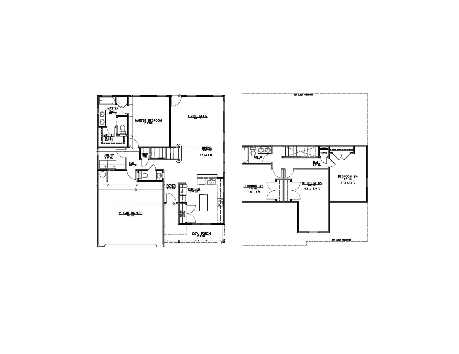 Floor plan drawing for the Haven by Alta Homes, 4 bed, 2.5 bath, ~1,958 sqft