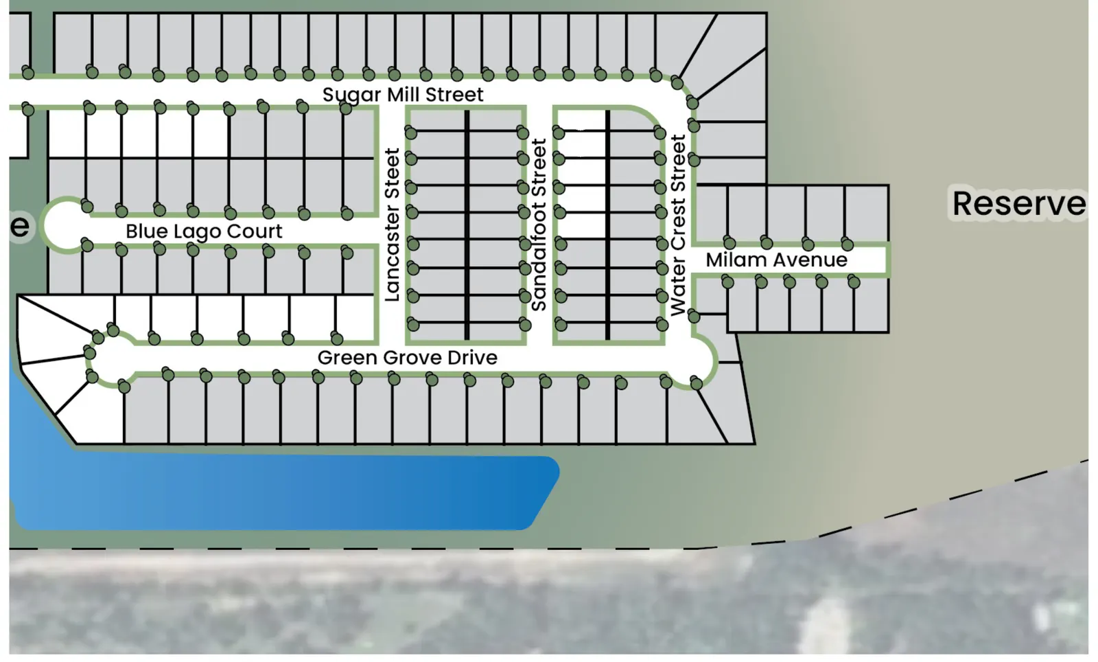 Site plan showing streets and homesites at Crockett Meadows, Section 3