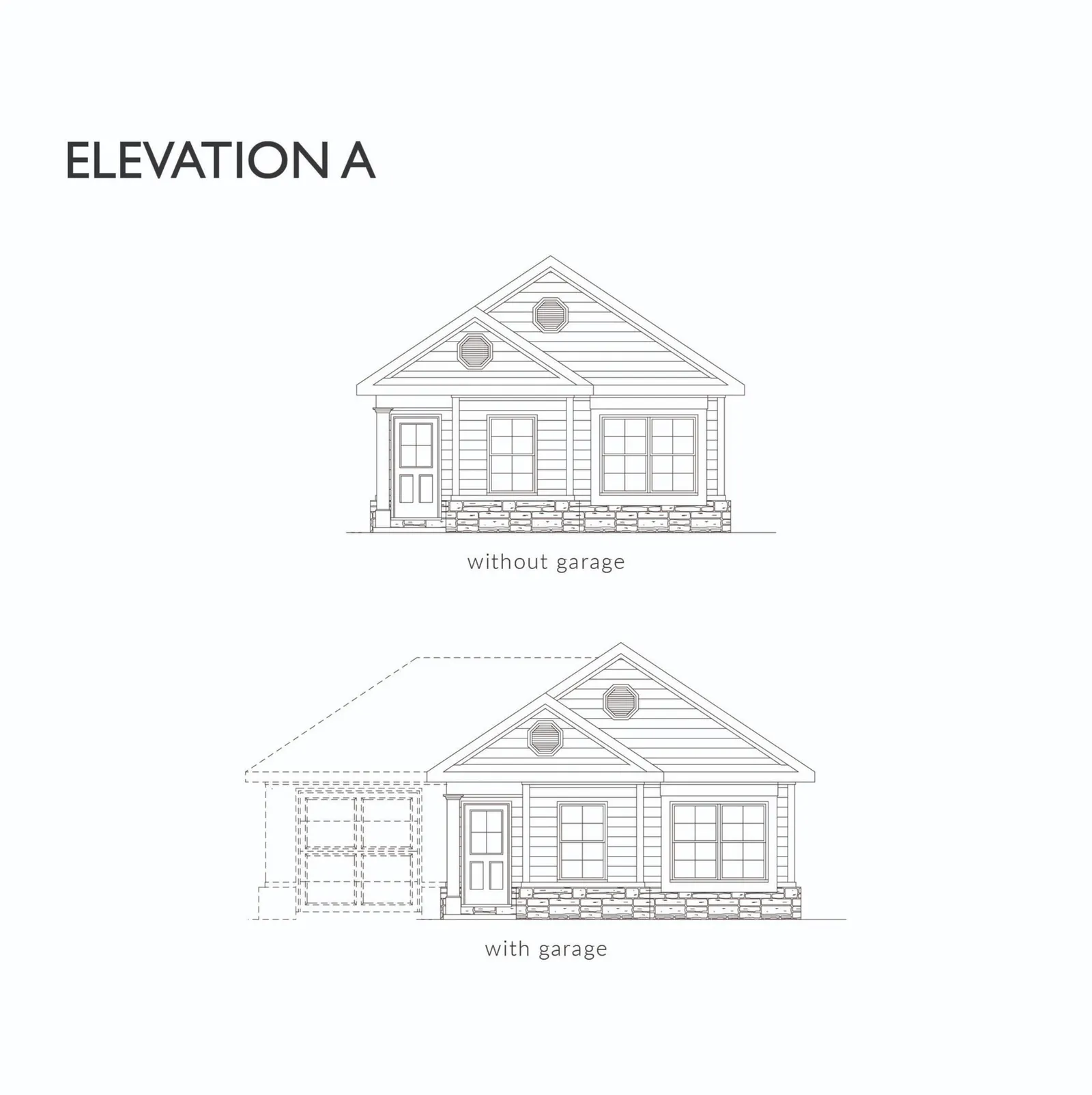 Exterior elevation A of the Sycamore floor plan by Alta Homes, 1 story
