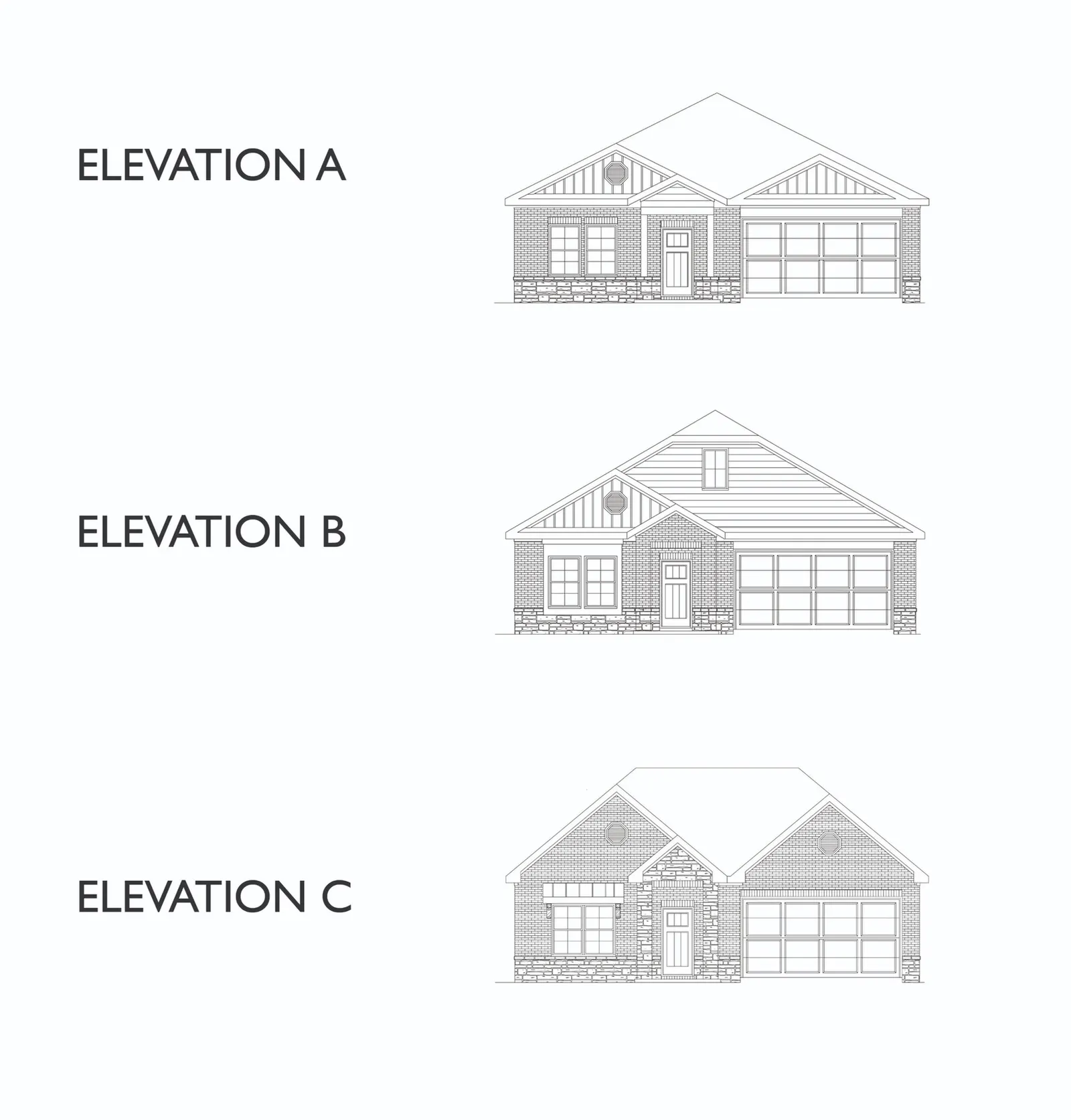 Exterior elevation A of the Pinehurst floor plan by Alta Homes, 1 story