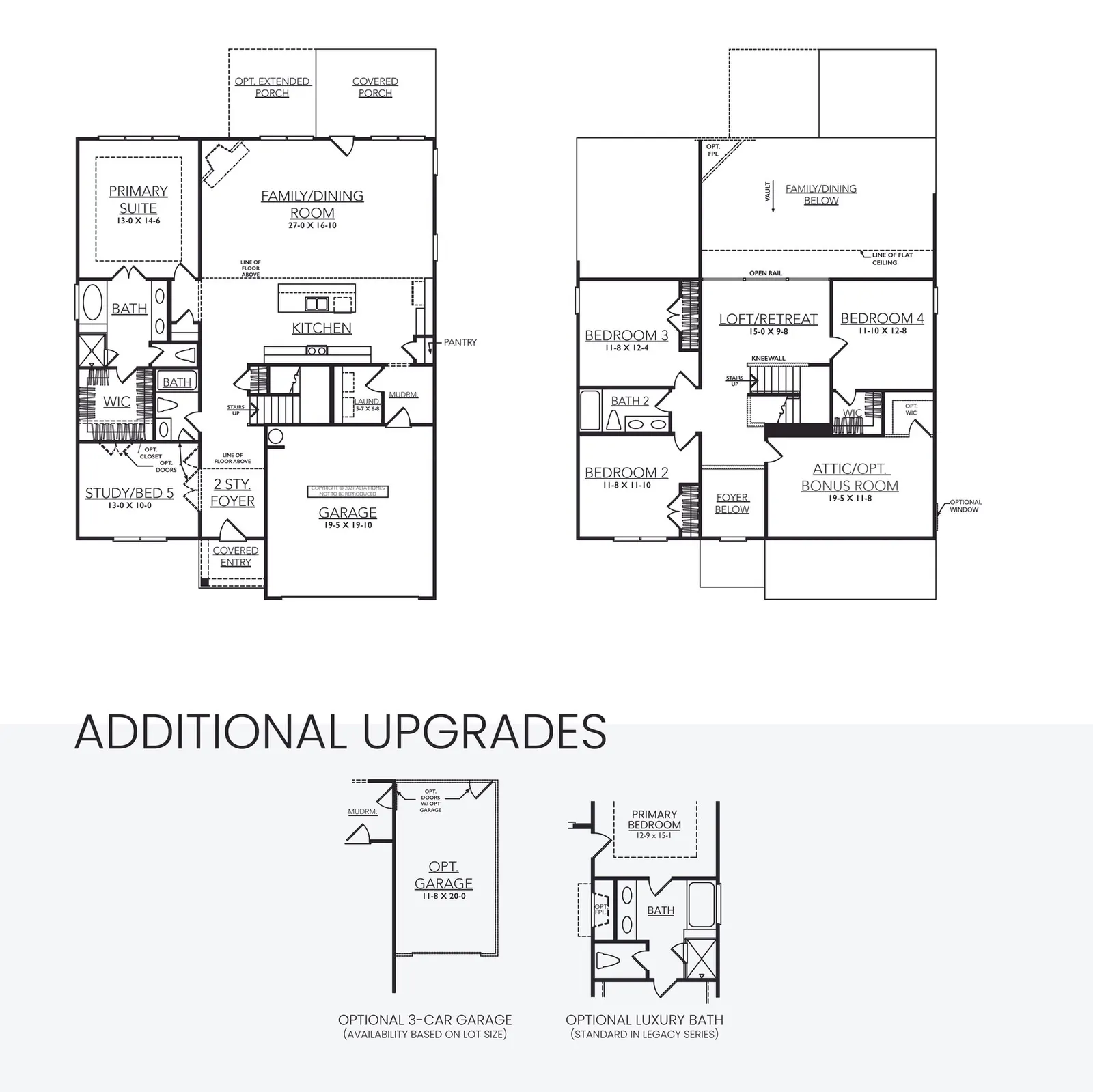 Floor plan drawing for the Torrey Pines by Alta Homes, 4 bed with study (opt. 5 bed), ~2,447 sqft