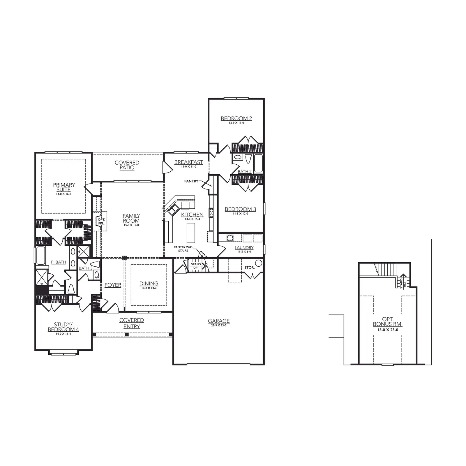 Floor plan drawing for the Augusta by Alta Homes, 4 bed, 3 bath, ~2,312 sqft
