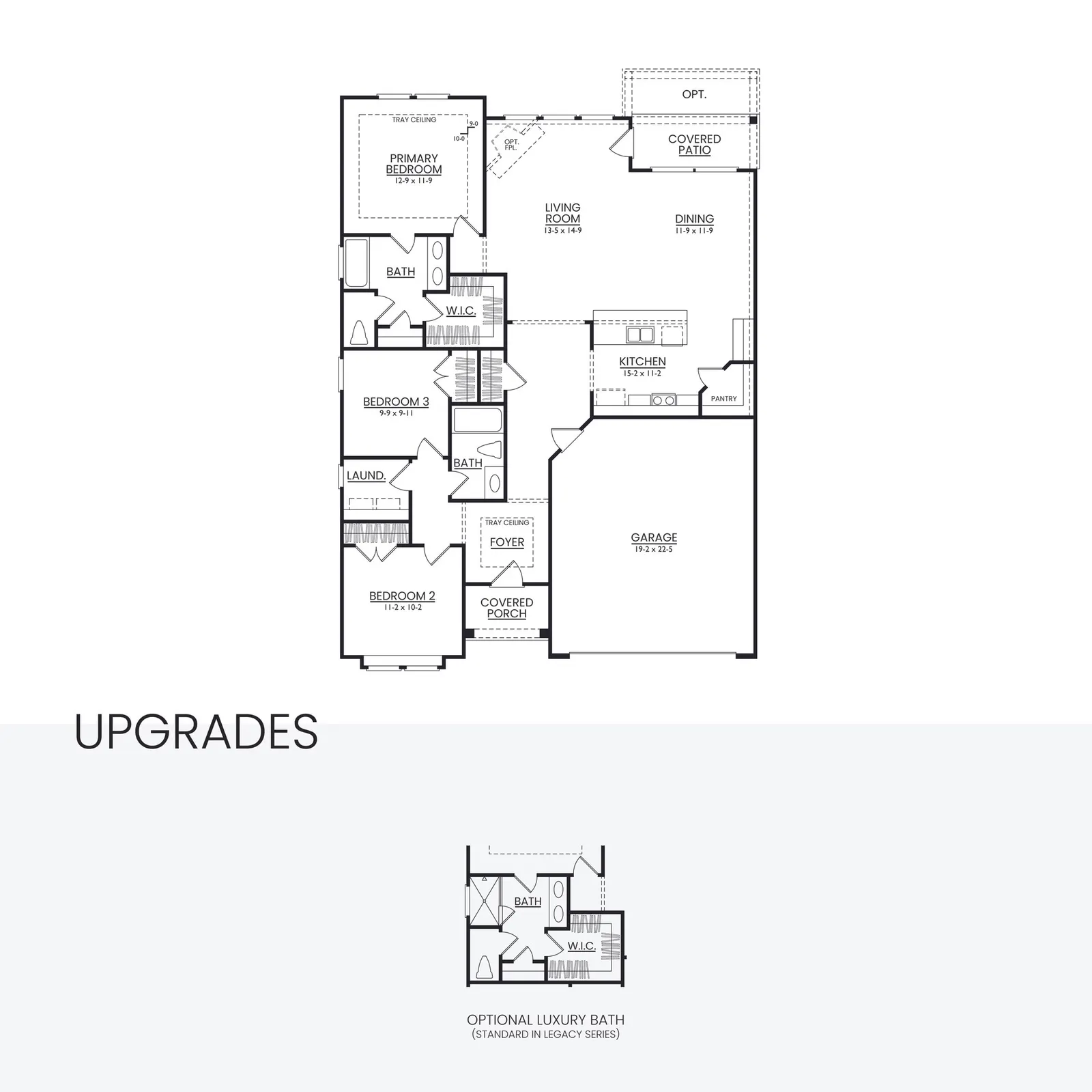Floor plan drawing for the Linden by Alta Homes, 3 bed, 2 bath, ~1,553 sqft
