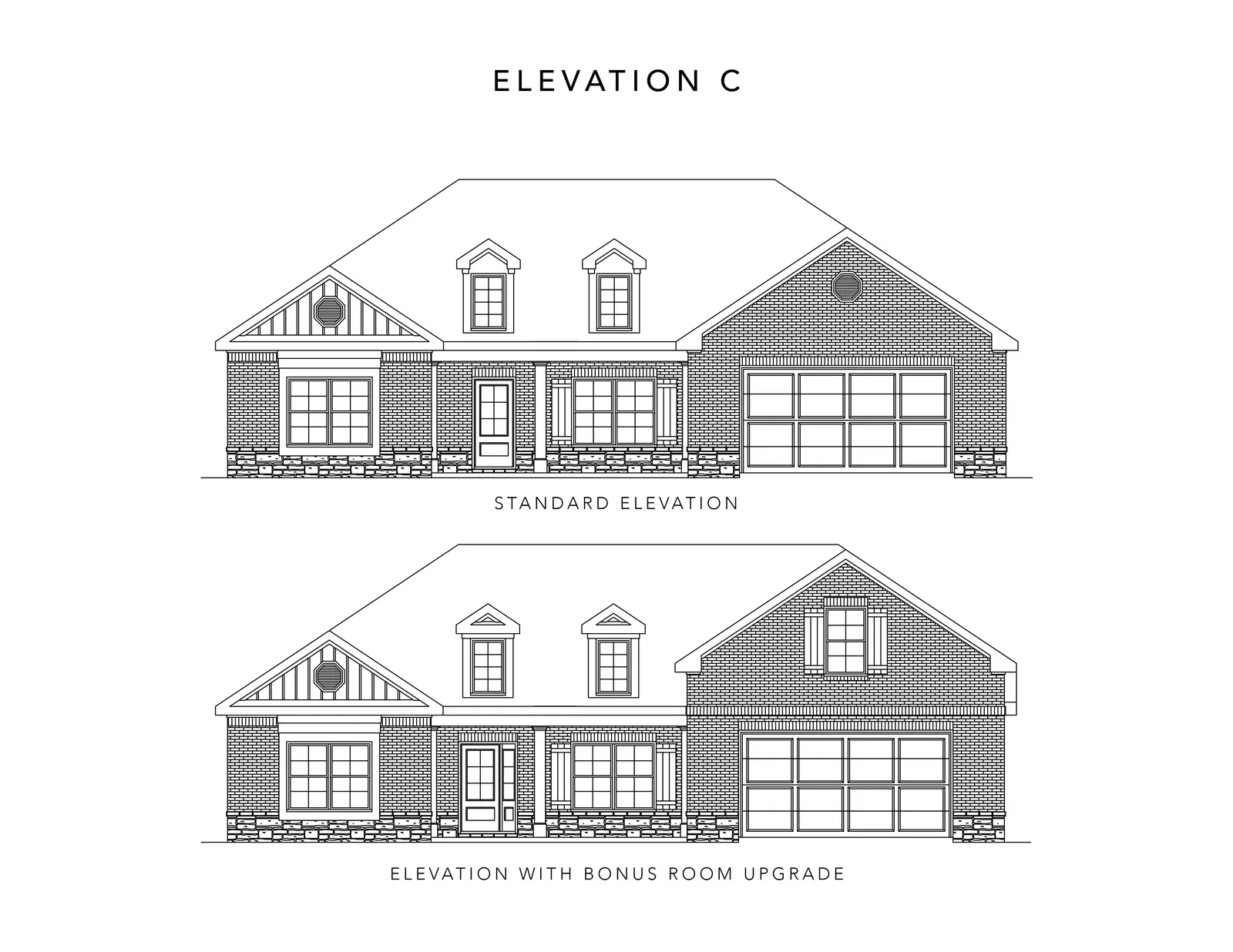 Exterior elevation E of the Augusta floor plan by Alta Homes, 1 story
